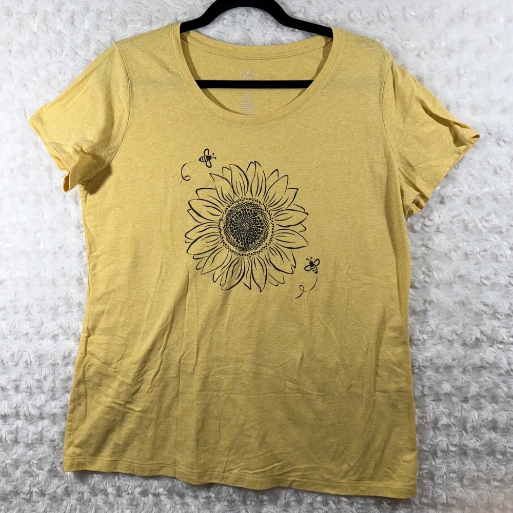 St Johns Bay Womens Size L Yellow Sunflower Bee Short Sleeve Summer T-Shirt